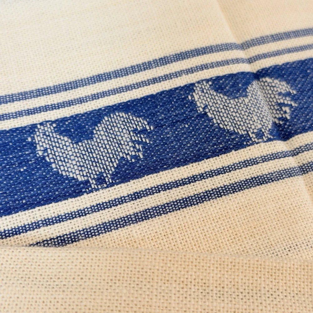 VTG Kitchen Dish Towel Blue White Stripe Shabby Farmhouse Hen Rooster NOS 4PC